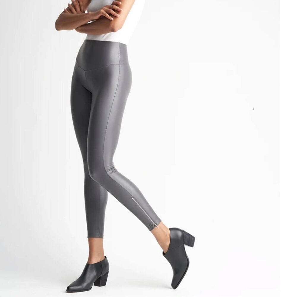Yummie Faux Leather Shaping Legging with Side Zip in Pavement